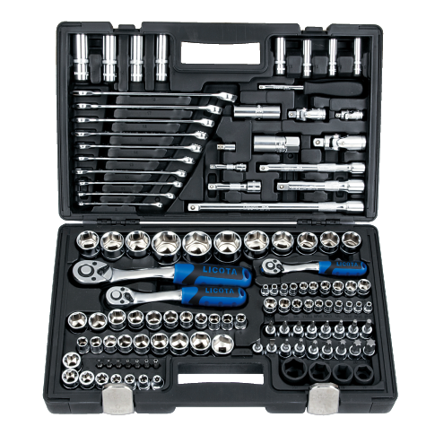 120 PCS 1/4" & 3/8" & 1/2" DR. 6PT FLANK SOCKET SET (METRIC + S.A.E.)