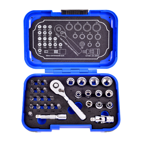 30 PCS 1/4" DR. 108T SUPER SHORT SOCKET AND BIT SET