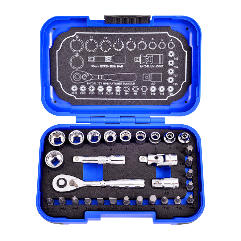 30 PCS 1/4" DR. 72T SUPER SHORT SOCKET AND BIT SET