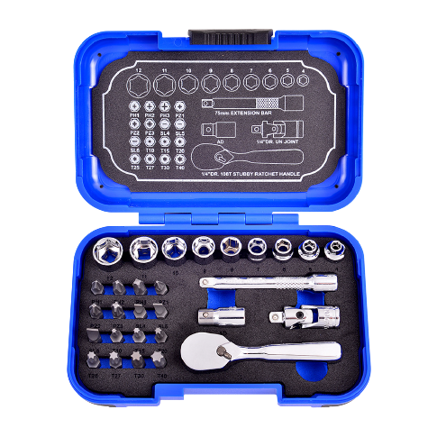 29 PCS 1/4" DR. 108T SUPER SHORT SOCKET AND BIT SET