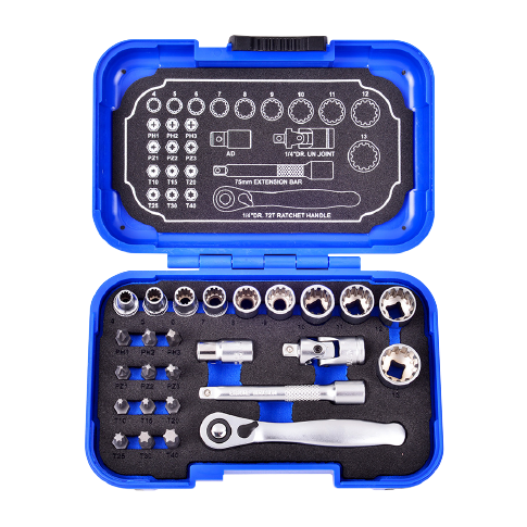 26 PCS 1/4" DR. 72T SPLINE SOCKET WRENCH AND BIT SET