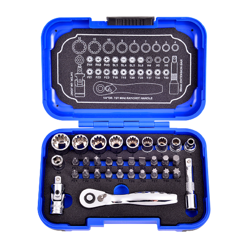 33 PCS 1/4" DR. 72T SPLINE SOCKET WRENCH AND BIT SET