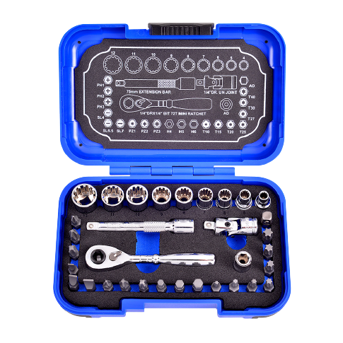 33 PCS 1/4" DR. × 1/4" 72T SPLINE SOCKET AND BIT SET