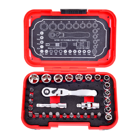 31 PCS 1/4" DR. 72T FLEXIBLE SOCKET WRENCH AND BIT SET