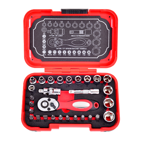 29 PCS 1/4" DR. 72T SOCKET WRENCH AND BIT SET