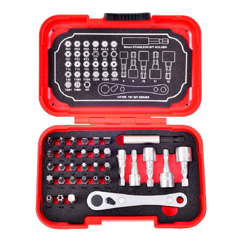 34 PCS 1/4" DR. 72T DRIVER BIT AND NUT SET