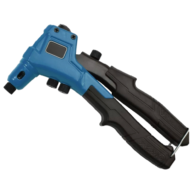 ALUMINUM 8" RIVETER WITH 4 DIFFERENT RIVET SIZED NOZZLES.