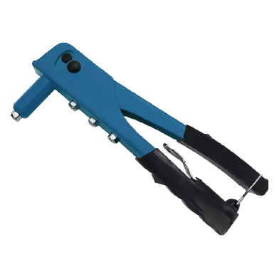 STEEL 9.5" RIVETER WITH 4 DIFFERENT RIVET SIZED NOZZLES.