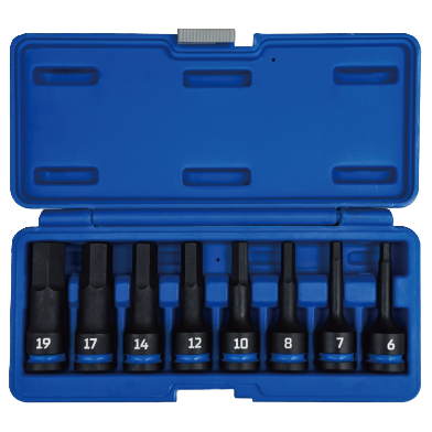 8 PCS 1/2" DR. × 78 MML HEX IMPACT  DRIVER SET