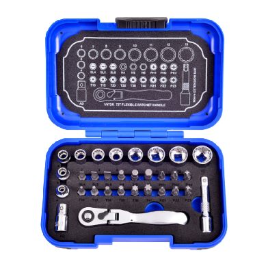 31 PCS 1/4" DR. 72T FLEXIBLE SUPER SHORT SOCKET AND BIT SET