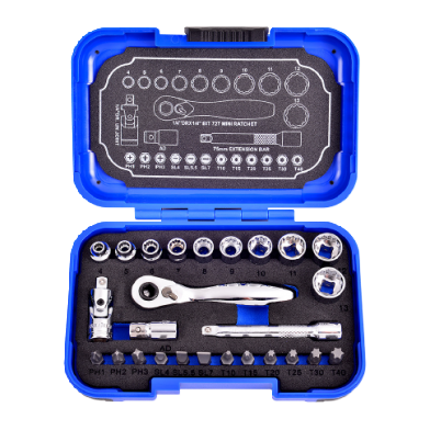 26 PCS 1/4" DR. × 1/4" 72T SUPER SHORT SOCKET AND BIT SET