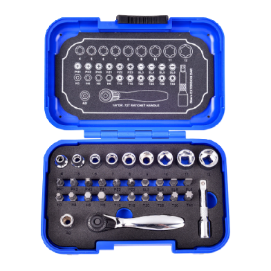 32 PCS 1/4" DR. 72T SUPER SHORT SOCKET AND BIT SET