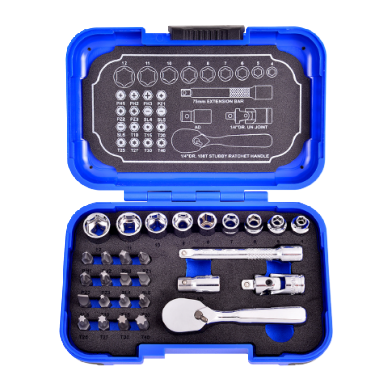 29 PCS 1/4" DR. 108T SUPER SHORT SOCKET AND BIT SET