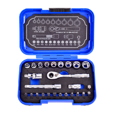 26 PCS 1/4" DR. × 1/4" 72T SUPER SHORT SOCKET AND BIT SET