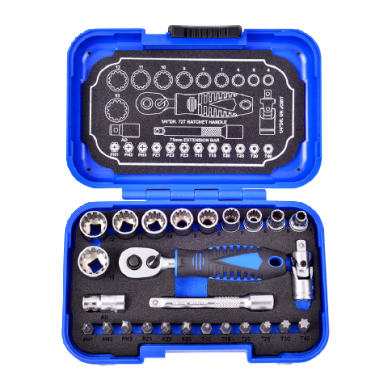 26 PCS 1/4" DR. 72T SPLINE SOCKET WRENCH AND BIT SET