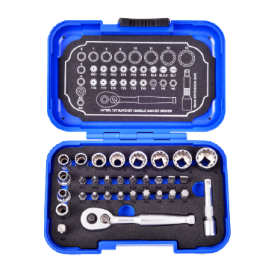 32 PCS 1/4" DR. 72T SPLINE SOCKET WRENCH AND BIT SET