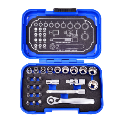 26 PCS 1/4" DR. 72T SPLINE SOCKET WRENCH AND BIT SET