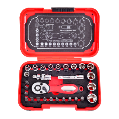 29 PCS 1/4" DR. 72T SOCKET WRENCH AND BIT SET