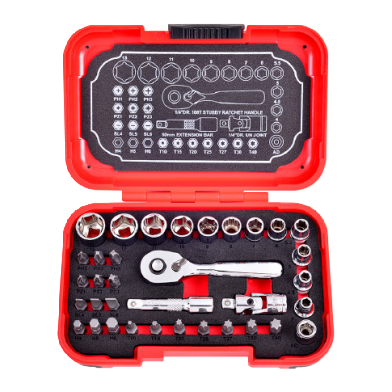 35 PCS 1/4" DR. 108T SOCKET WRENCH AND BIT SET