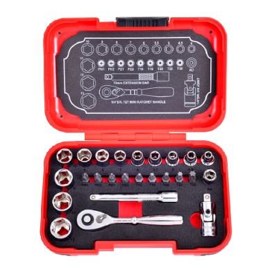 25 PCS 1/4" DR. 72T SOCKET WRENCH AND BIT SET